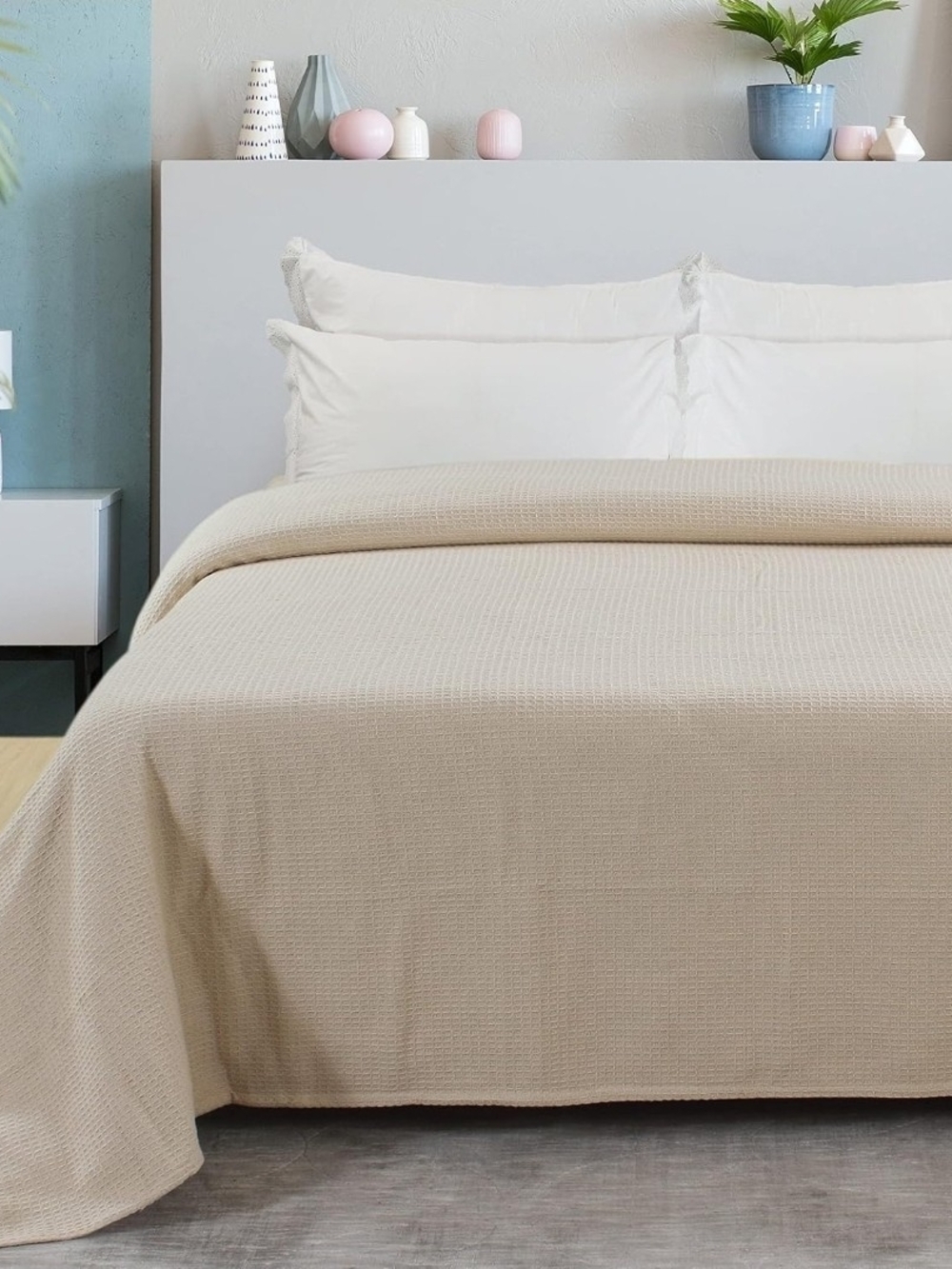 100% Cotton Waffle Blanket Ivory 90" x 90"